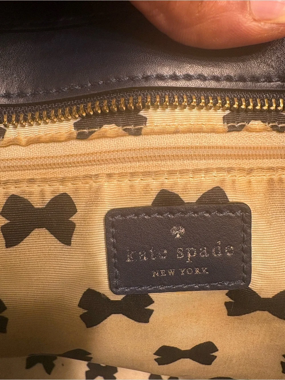 Kate Spade New York Navy Blue Leather Scalloped Tote Shoulder Bag Gold Hardware